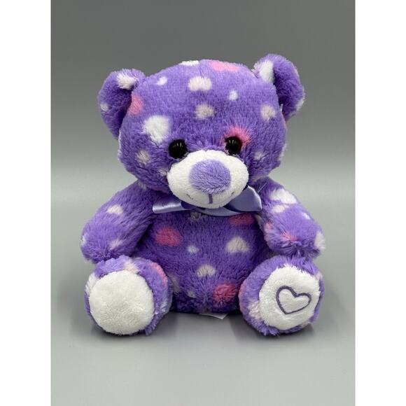 MTY International Purple Teddy Bear W/ Hearts Plush Stuffed Animal 7” - Picture 1 of 8
